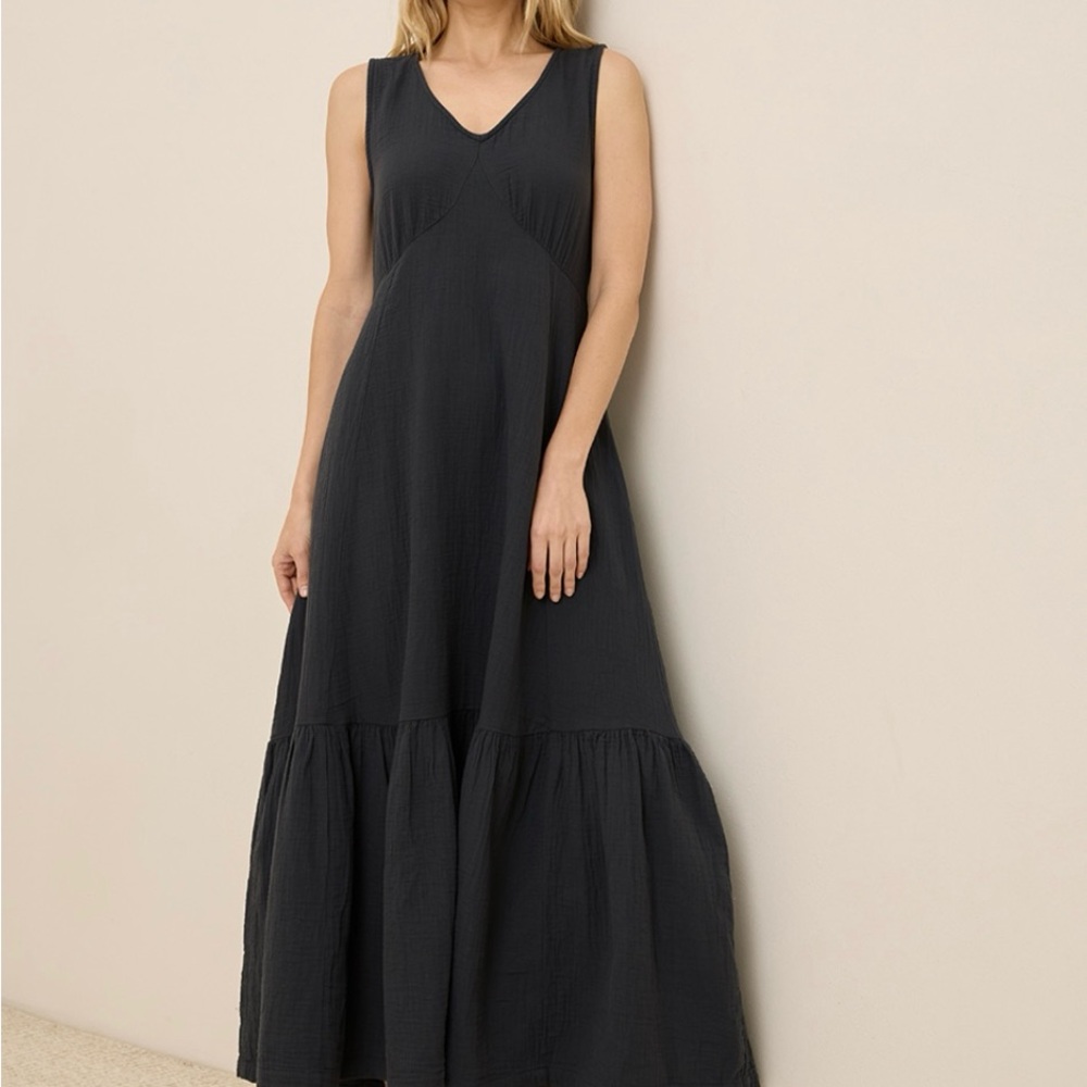 Pact Women's Black Maxi Dress - Sleeveless V-Neck Tiered Silhouette